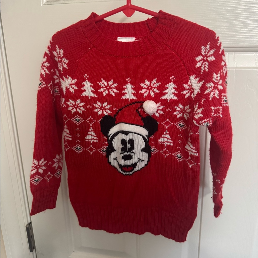 Disney Mickey Fair Isle Santa Hat Christmas Sweater Kids Red Size 3T Holiday